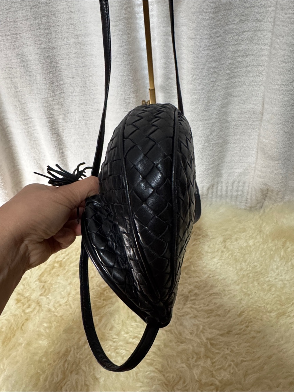 Bottega Veneta Black Woven Leather Crossbody with Tassel - Picture 6 of 10